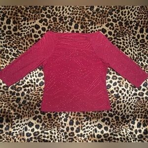 Vintage Y2K Notions Petite Hot Pink Abstract Glitter Print Boat Neck Top